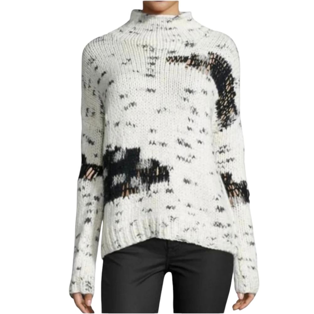 LINE Mixed Knit Chunky Heavy Slouch Mock Neck M Sweater Athleisure Resort Lodge